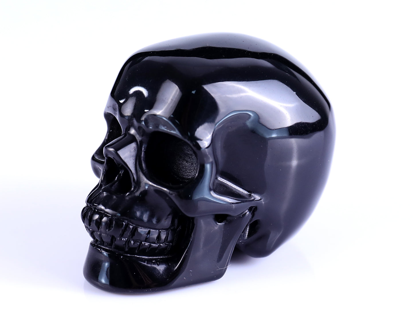 3.0" Black Obsidian Hand Carved Crystal Realistic Skull Sculpture