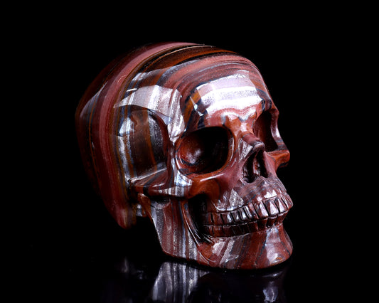 3.0" Tiger Iron Eye Hand Carved Crystal Realistic Skull Sculpture