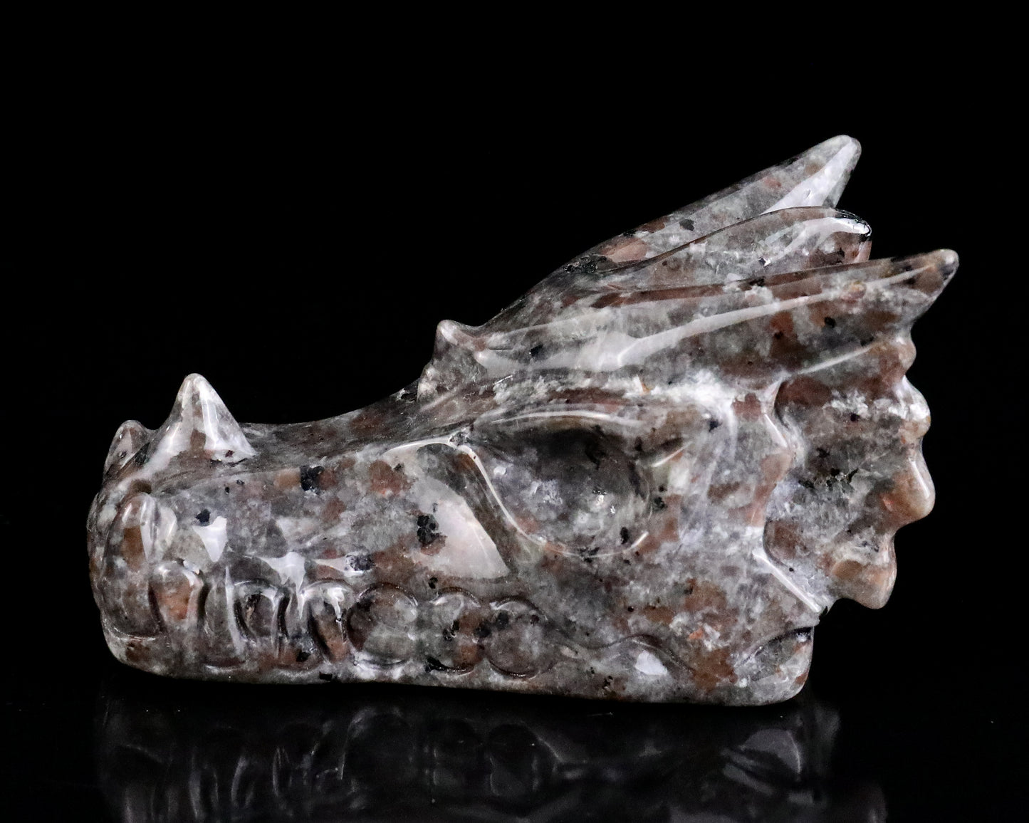 3.5" Yooperlite Hand Carved Crystal Dragon Skull Sculpture