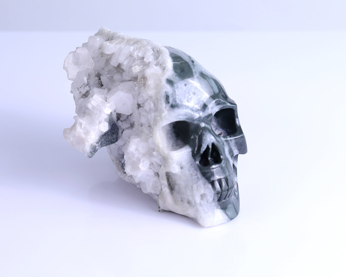 6.1" Quartz Rock Druse Hand Carved Mineral Specimen Skull Sculpture