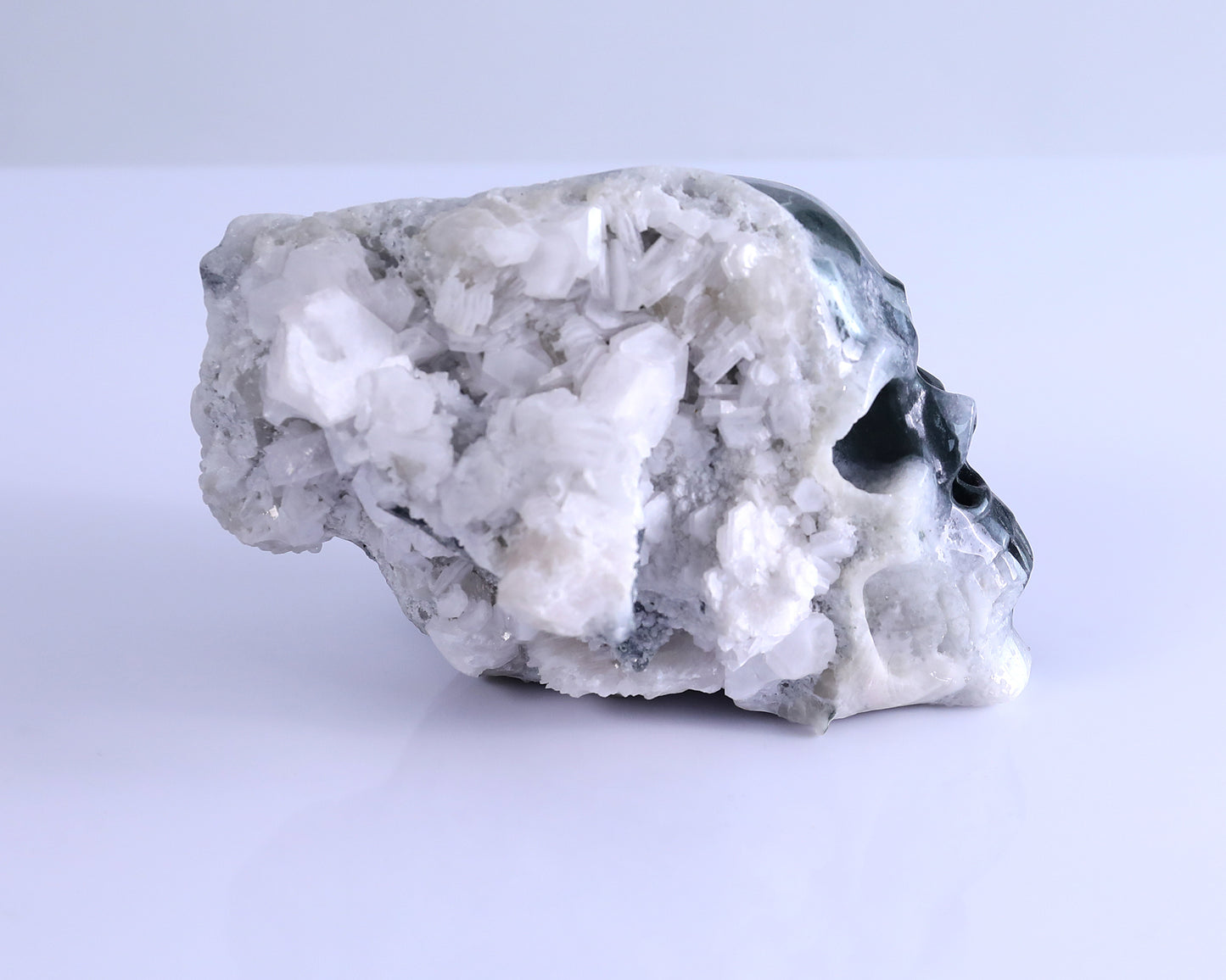 6.1" Quartz Rock Druse Hand Carved Mineral Specimen Skull Sculpture