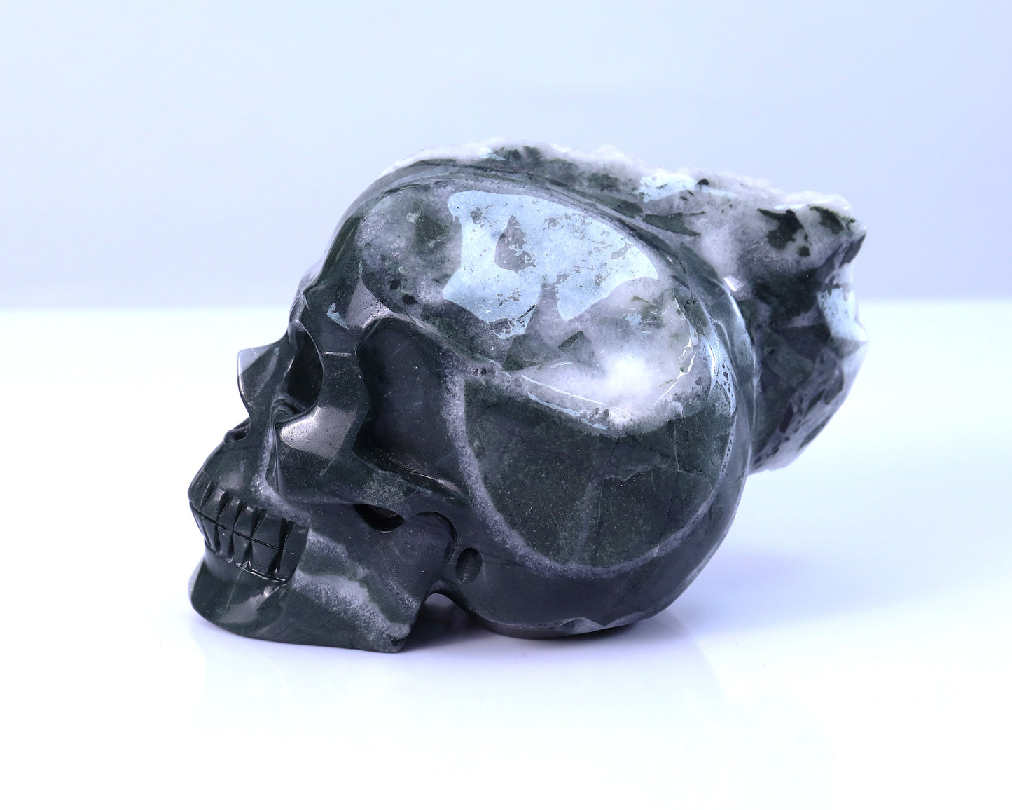 6.1" Quartz Rock Druse Hand Carved Mineral Specimen Skull Sculpture