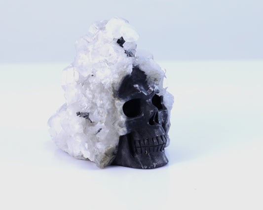 3.7" Quartz Rock Druse Hand Carved Mineral Specimen Skull Sculpture