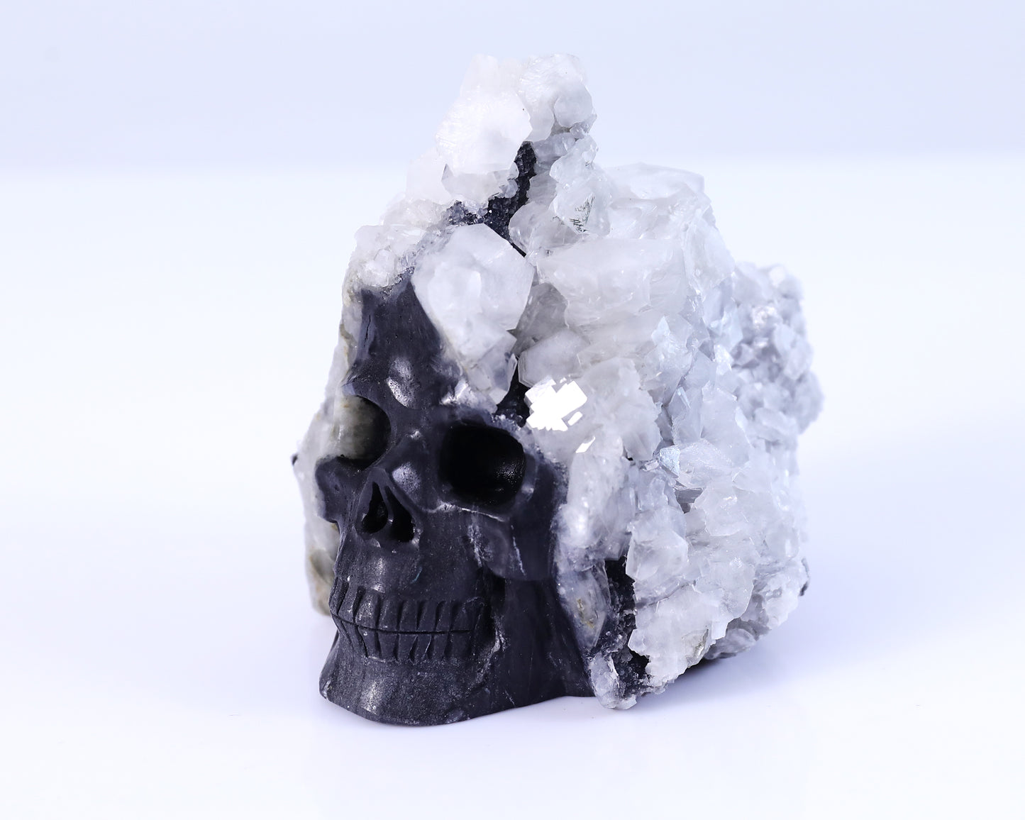 3.7" Quartz Rock Druse Hand Carved Mineral Specimen Skull Sculpture