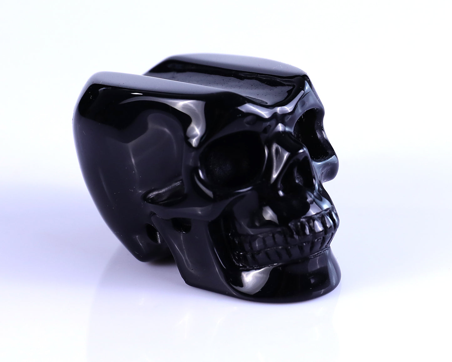 2.3" Black Obsidian Hand Carved Crystal Realistic Skull Cigar Stand Sculpture