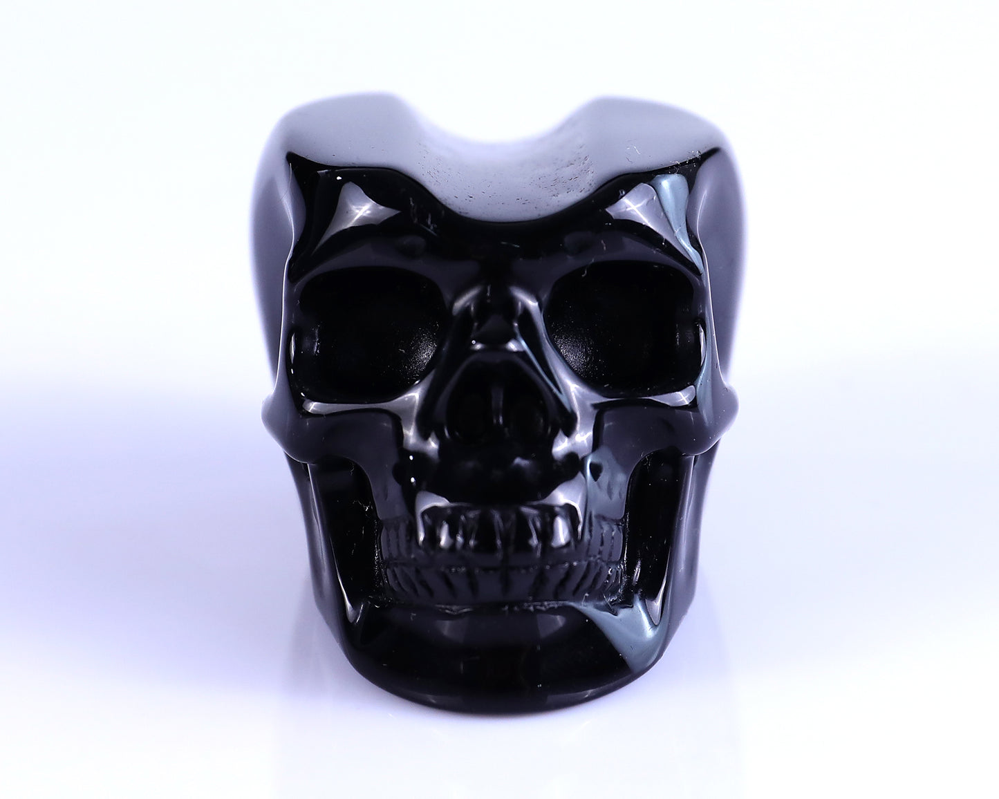 2.3" Black Obsidian Hand Carved Crystal Realistic Skull Cigar Stand Sculpture