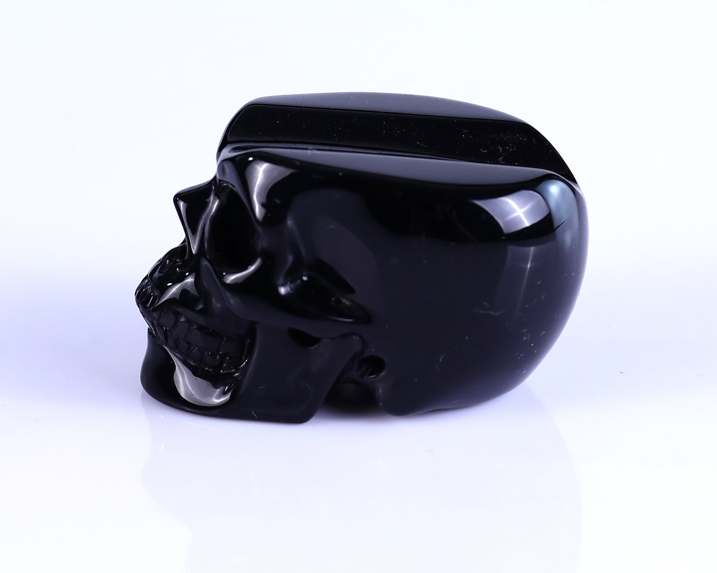 2.3" Black Obsidian Hand Carved Crystal Realistic Skull Cigar Stand Sculpture