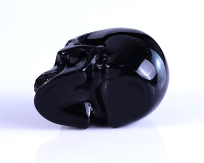 2.3" Black Obsidian Hand Carved Crystal Realistic Skull Cigar Stand Sculpture