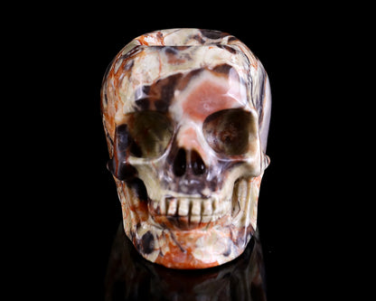 2.2" Coin Agate Hand Carved Crystal Realistic Skull Ball Stand Sculpture