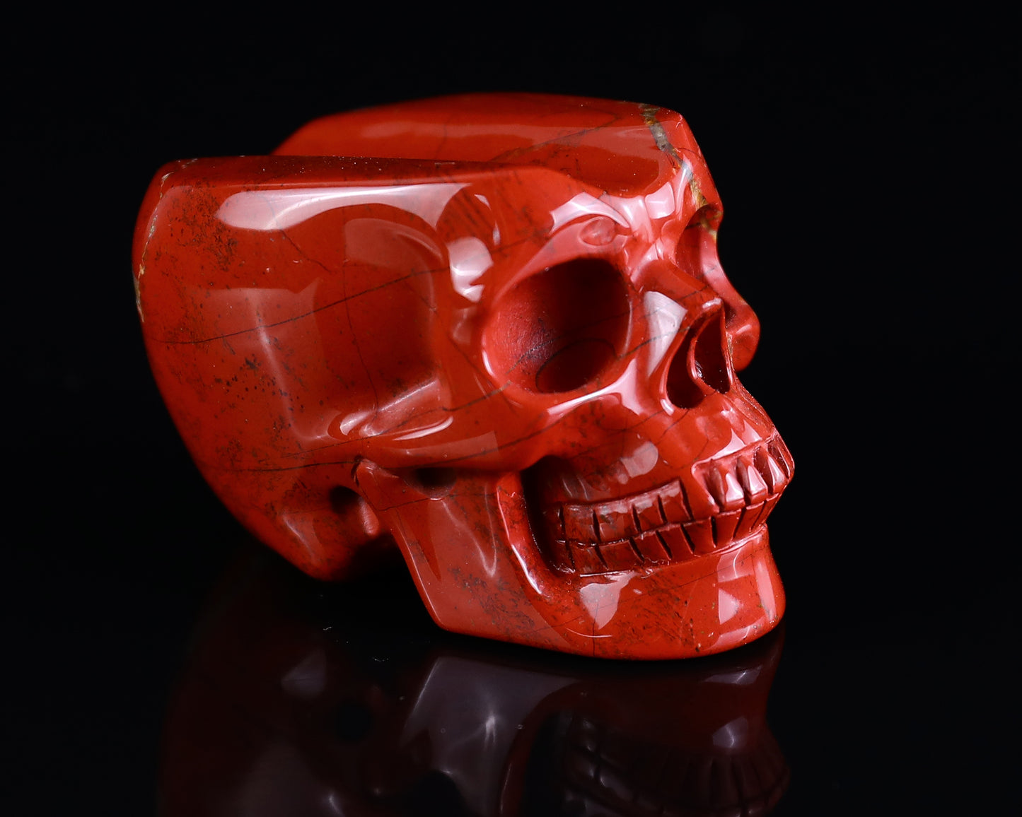 2.3" Red Jasper Hand Carved Crystal Realistic Skull Cigar Stand Sculpture