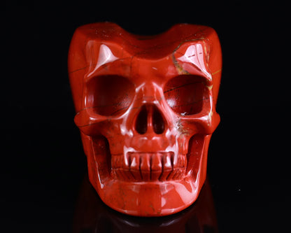 2.3" Red Jasper Hand Carved Crystal Realistic Skull Cigar Stand Sculpture