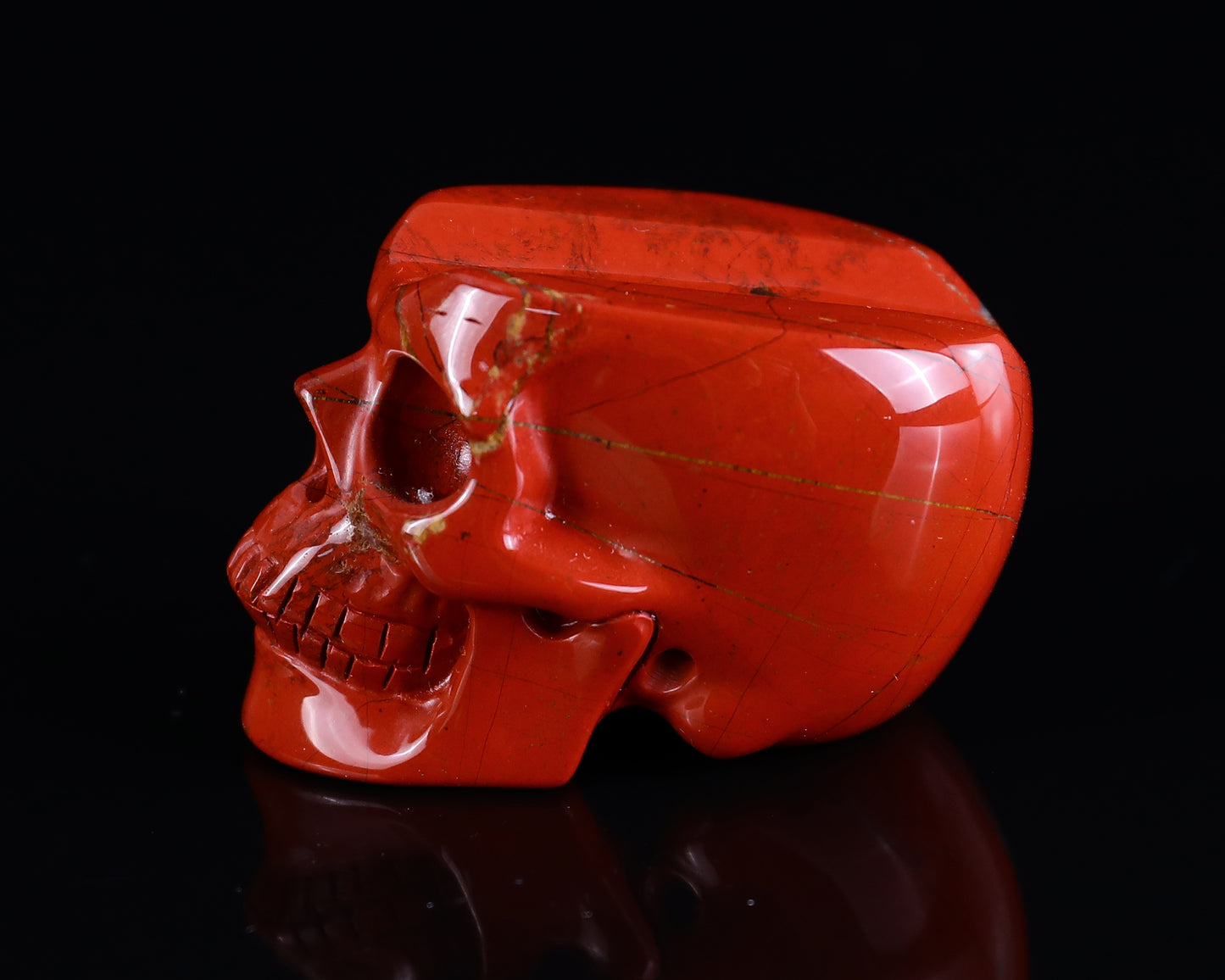 2.3" Red Jasper Hand Carved Crystal Realistic Skull Cigar Stand Sculpture