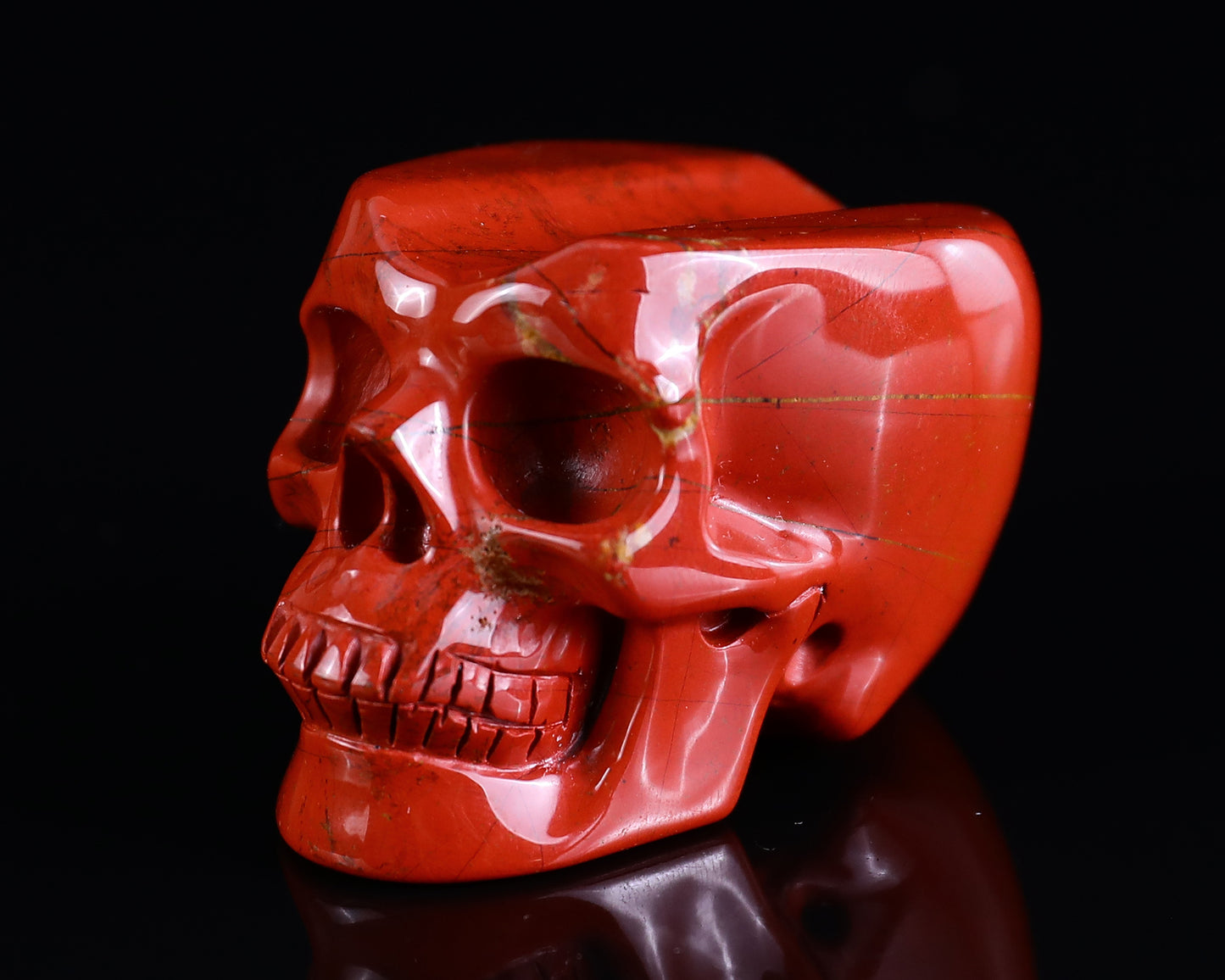 2.3" Red Jasper Hand Carved Crystal Realistic Skull Cigar Stand Sculpture