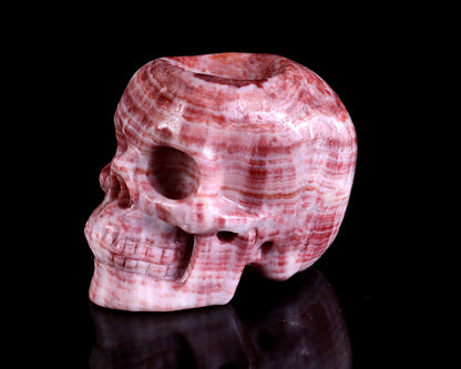 2.2" Red Zebra Agate Hand Carved Crystal Realistic Skull Ball Stand Sculpture