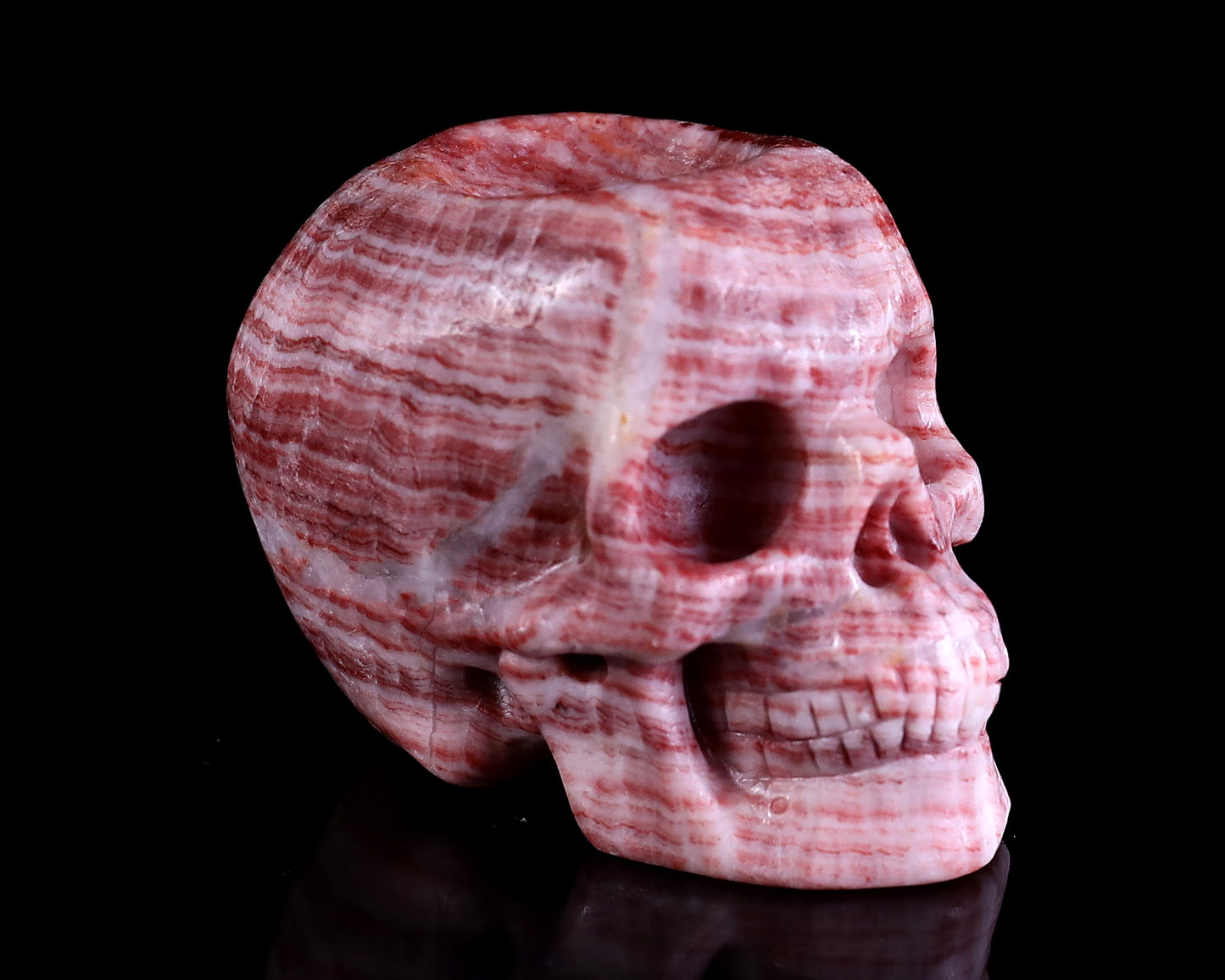 2.2" Red Zebra Agate Hand Carved Crystal Realistic Skull Ball Stand Sculpture