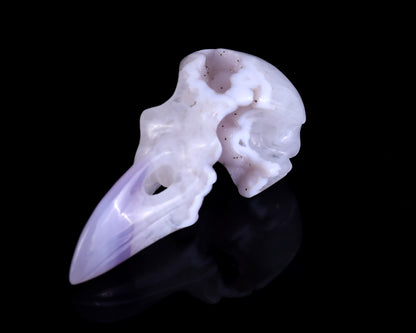 4.3" White Geode Agate Hand Carved Crystal Raven Skull Sculpture