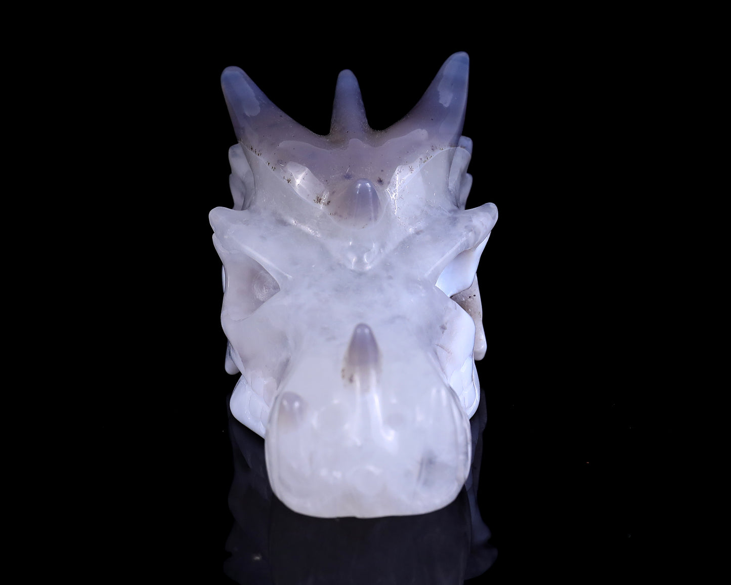 3.7" White Geode Agate Hand Carved Crystal Dragon Skull Sculpture