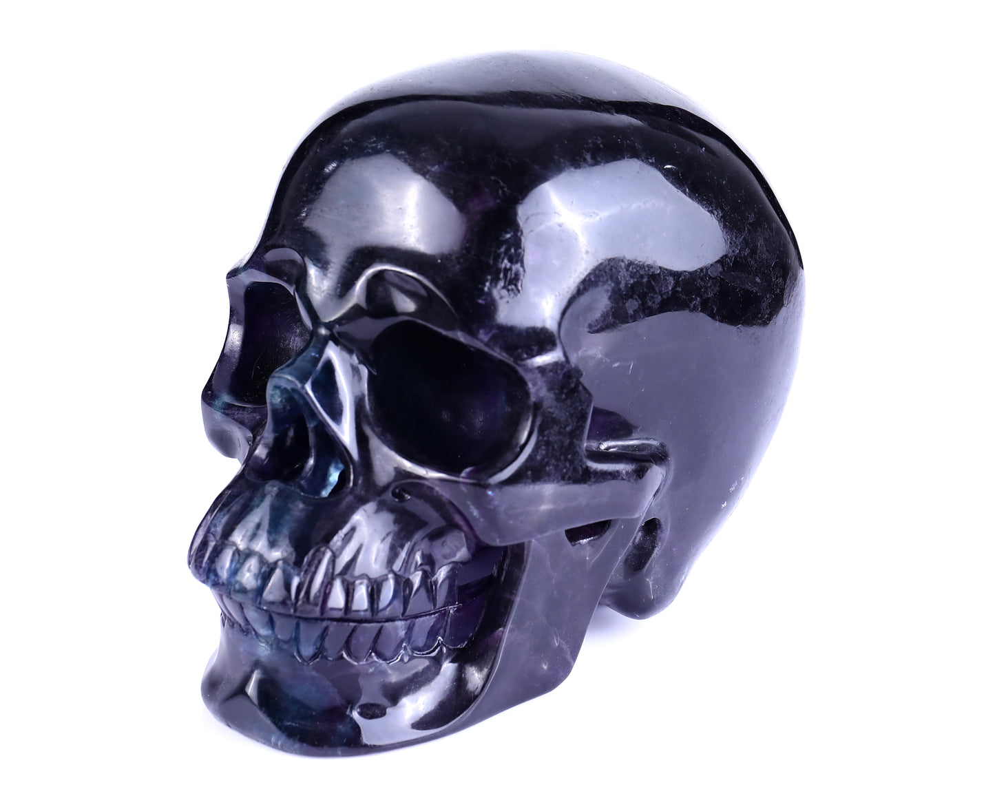 8.1" Fluorite Hand Carved Crystal Realistic Hollow Skull Sculpture