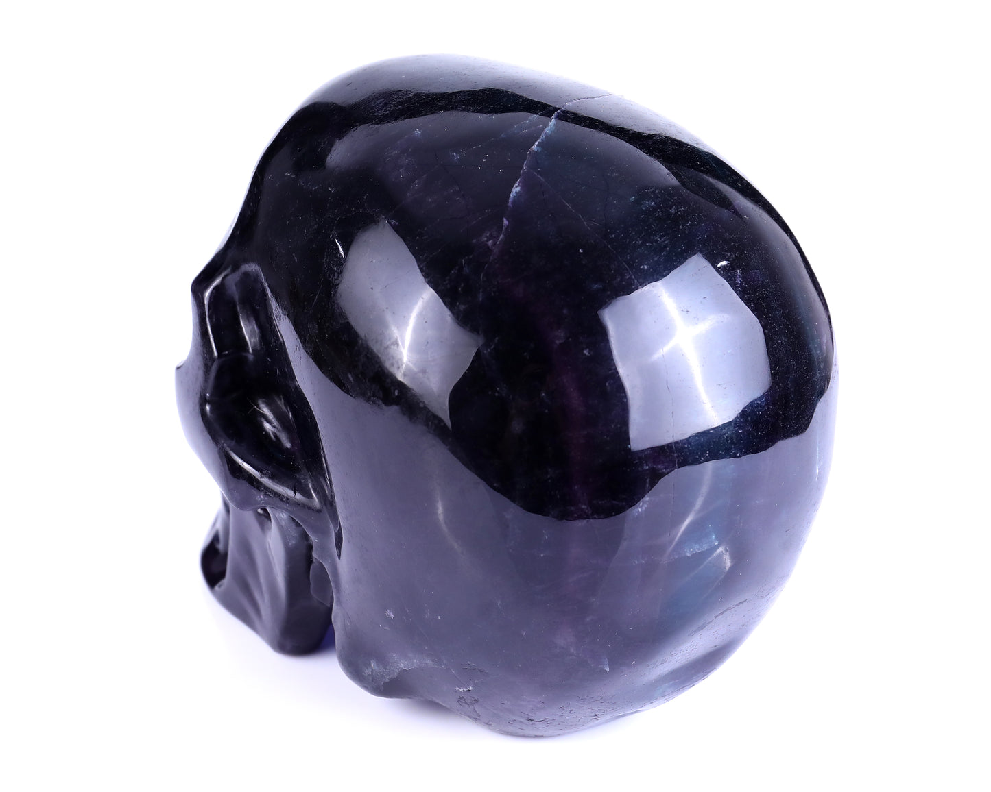 8.1" Fluorite Hand Carved Crystal Realistic Hollow Skull Sculpture