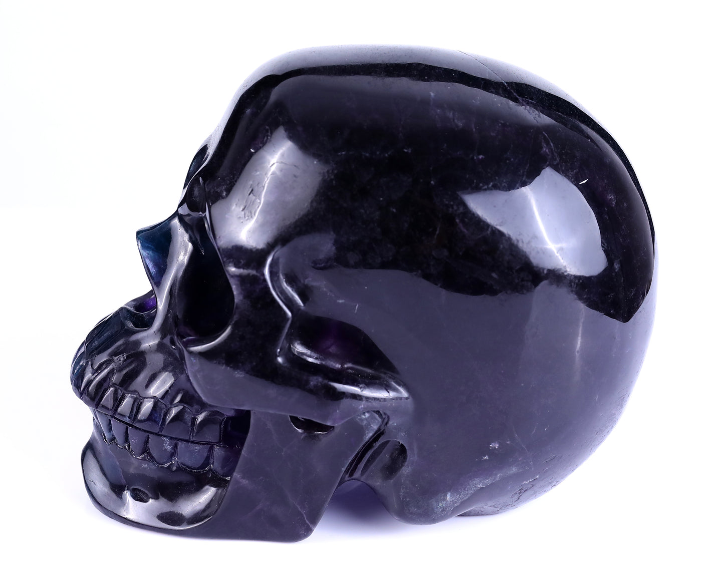 8.1" Fluorite Hand Carved Crystal Realistic Hollow Skull Sculpture