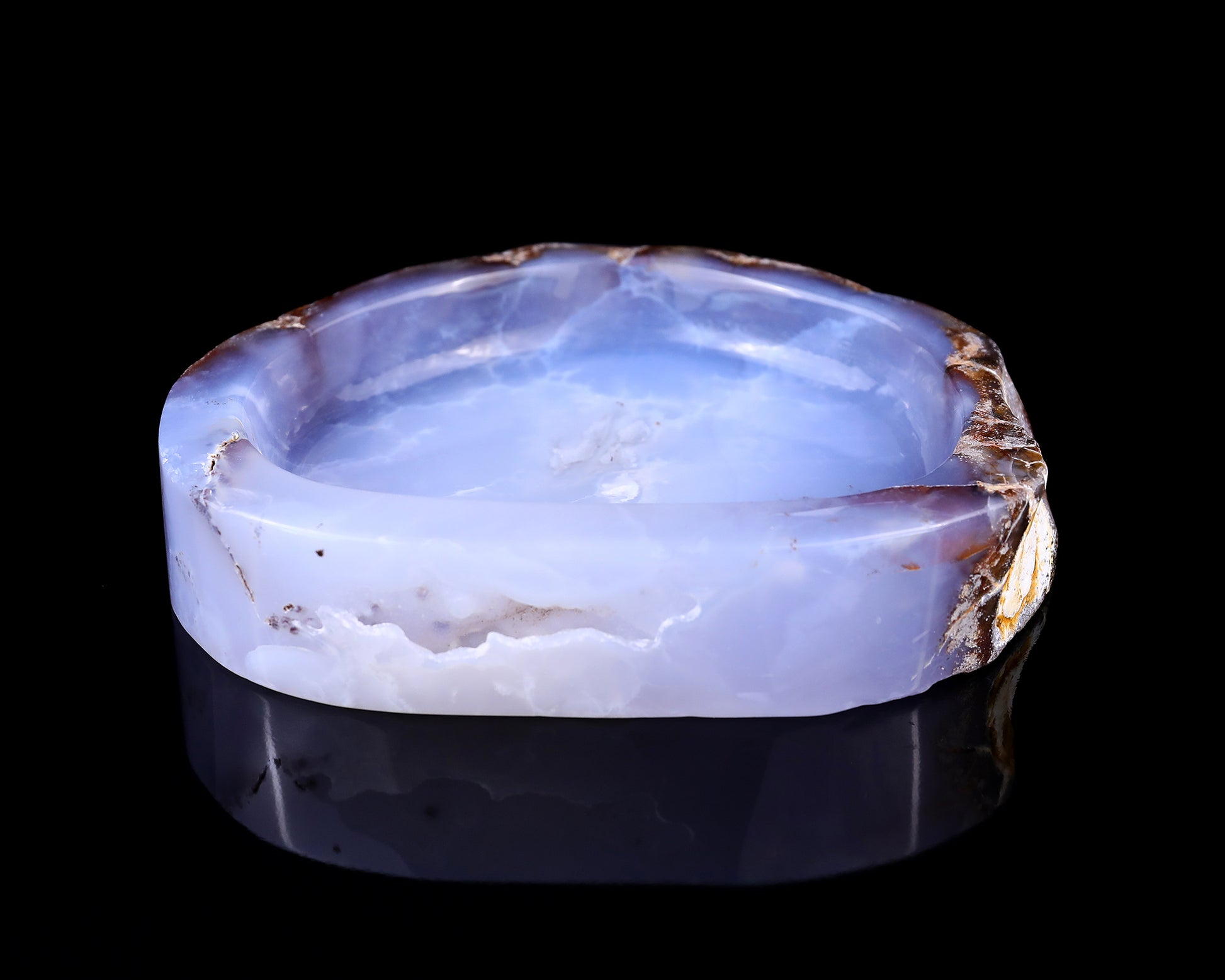 6.0" Blue Chalcedony Hand Carved Crystal Ashtray Fruit Tray Crystallumi