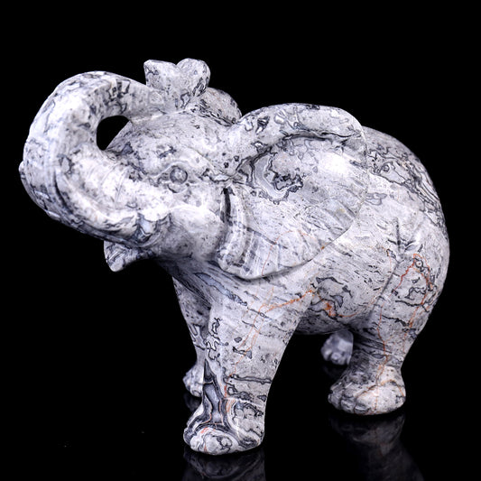 6.0" Map Jasper Hand Carved Crystal Elephant Sculpture Crystallumi