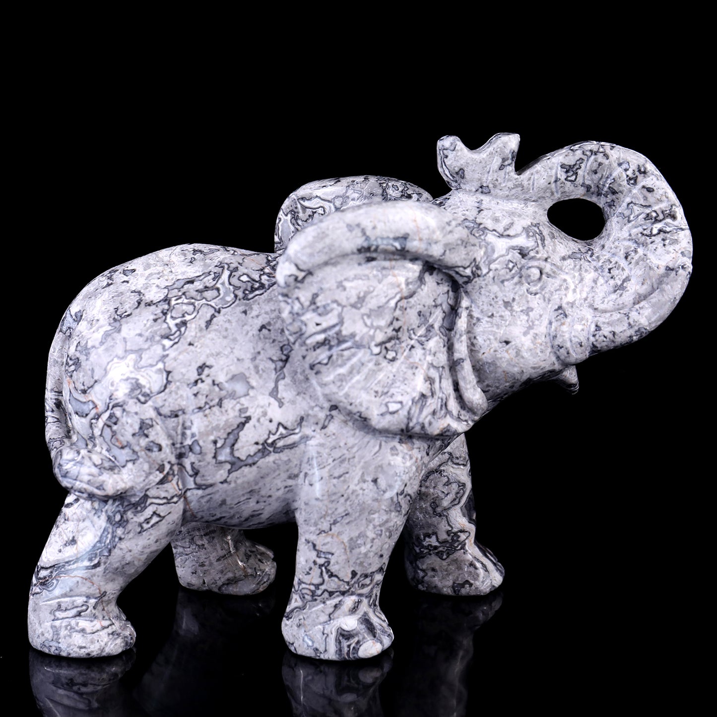 6.0" Map Jasper Hand Carved Crystal Elephant Sculpture Crystallumi