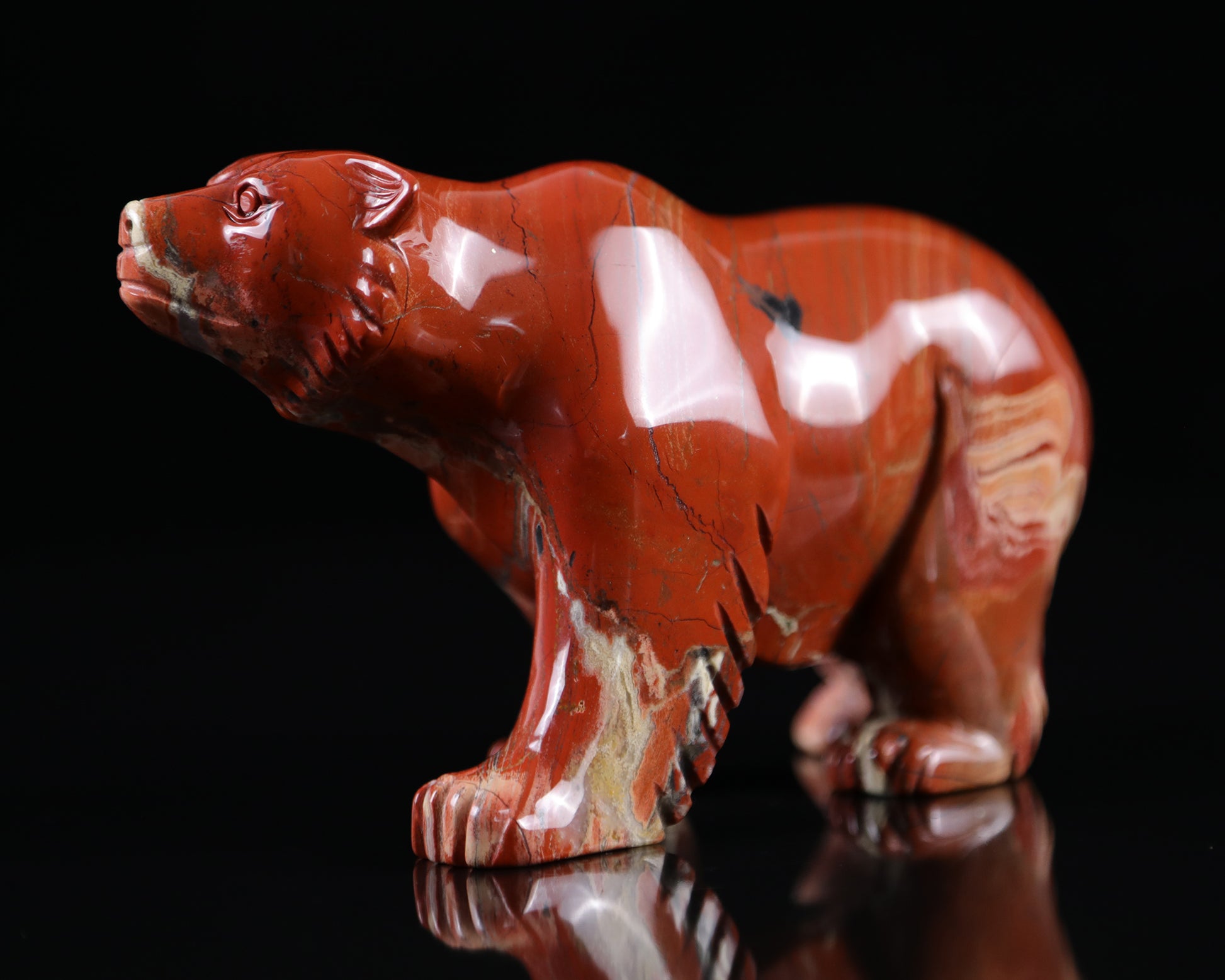 6.0" Red Jasper Hand Carved Crystal Polar Bear Sculpture Crystallumi