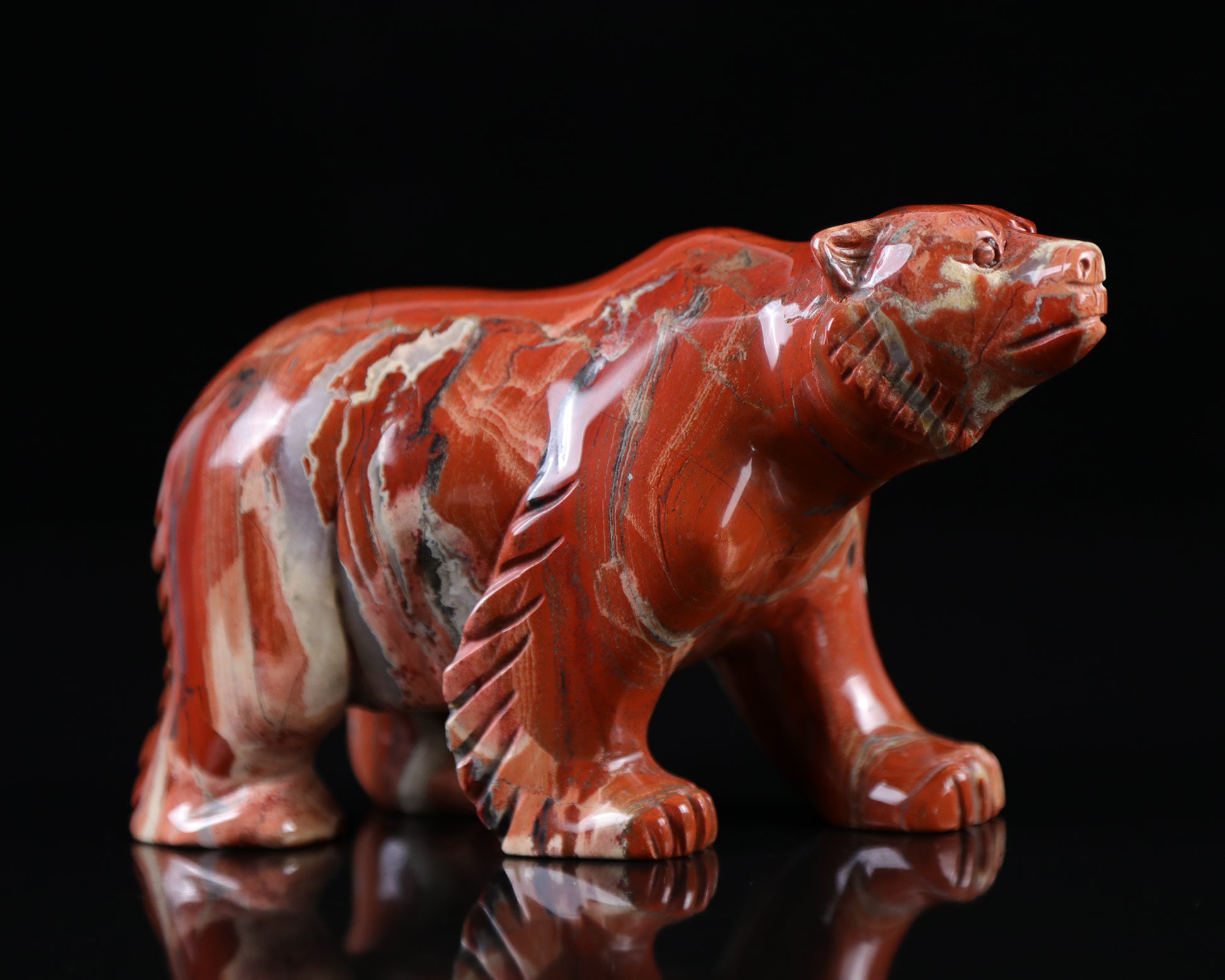 6.0" Red Jasper Hand Carved Crystal Polar Bear Sculpture Crystallumi