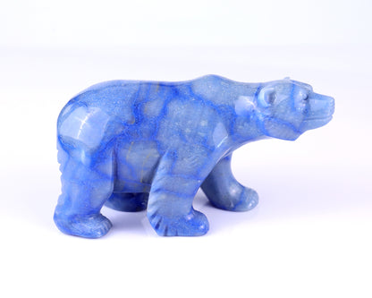 6.1" Blue Aventurine Hand Carved Crystal Polar Bear Sculpture Crystallumi