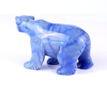 6.1" Blue Aventurine Hand Carved Crystal Polar Bear Sculpture Crystallumi