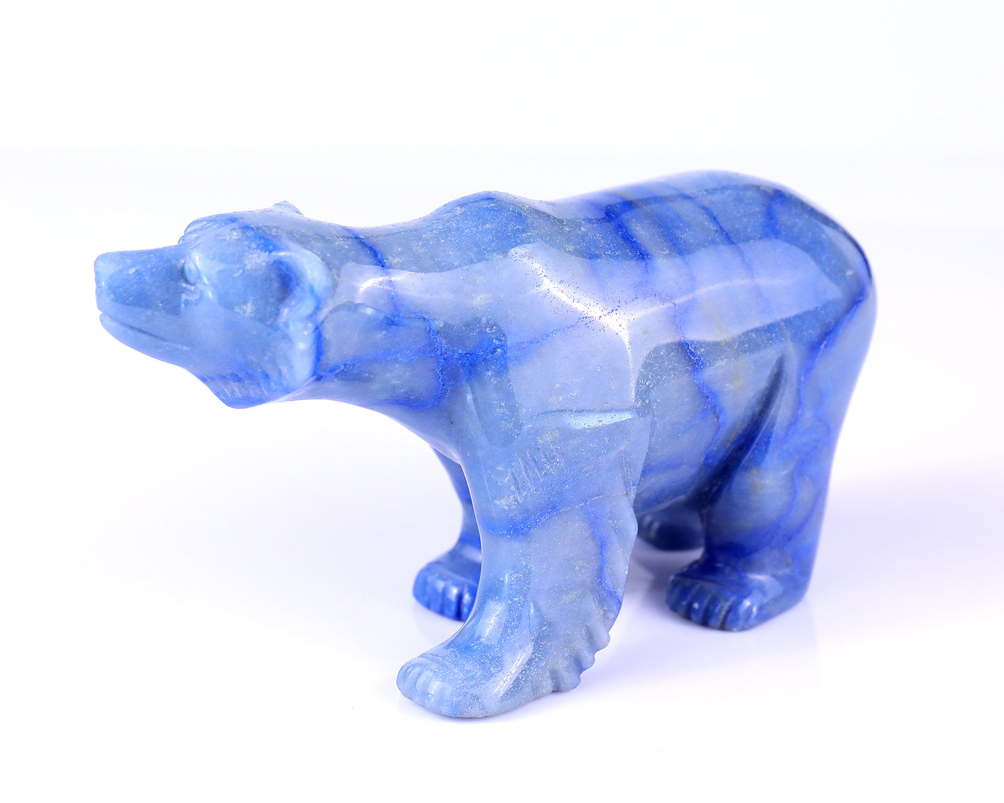 6.1" Blue Aventurine Hand Carved Crystal Polar Bear Sculpture Crystallumi