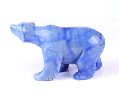 6.1" Blue Aventurine Hand Carved Crystal Polar Bear Sculpture Crystallumi