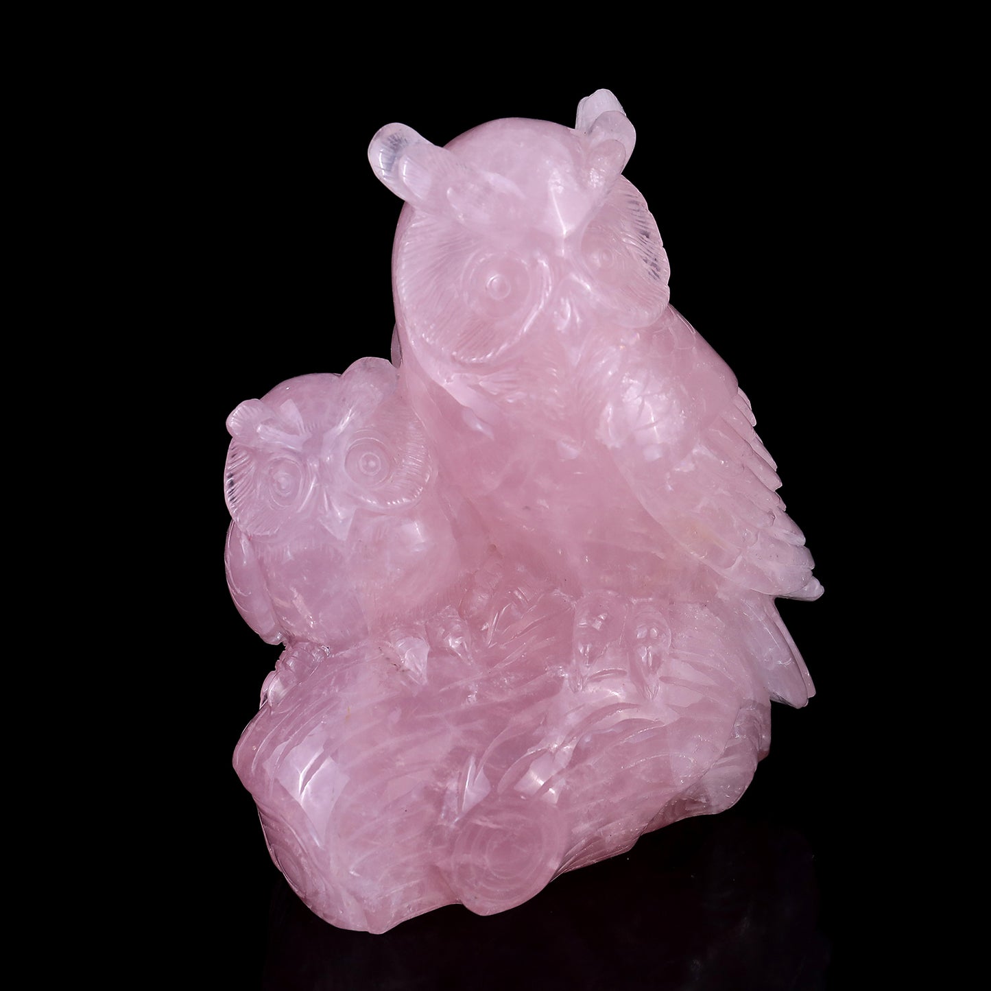 6.1" Rose Quartz Hand Carved Crystal Owls Sculpture Crystallumi