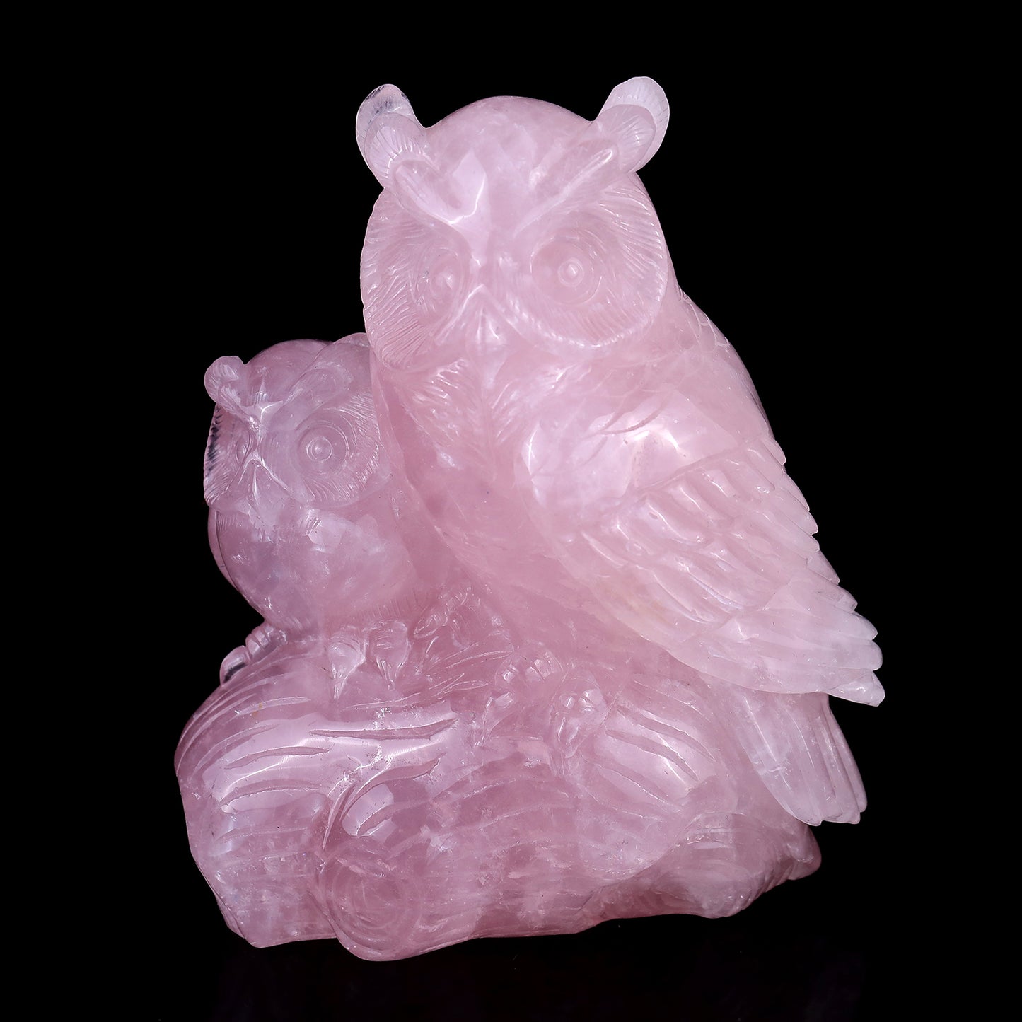 6.1" Rose Quartz Hand Carved Crystal Owls Sculpture Crystallumi