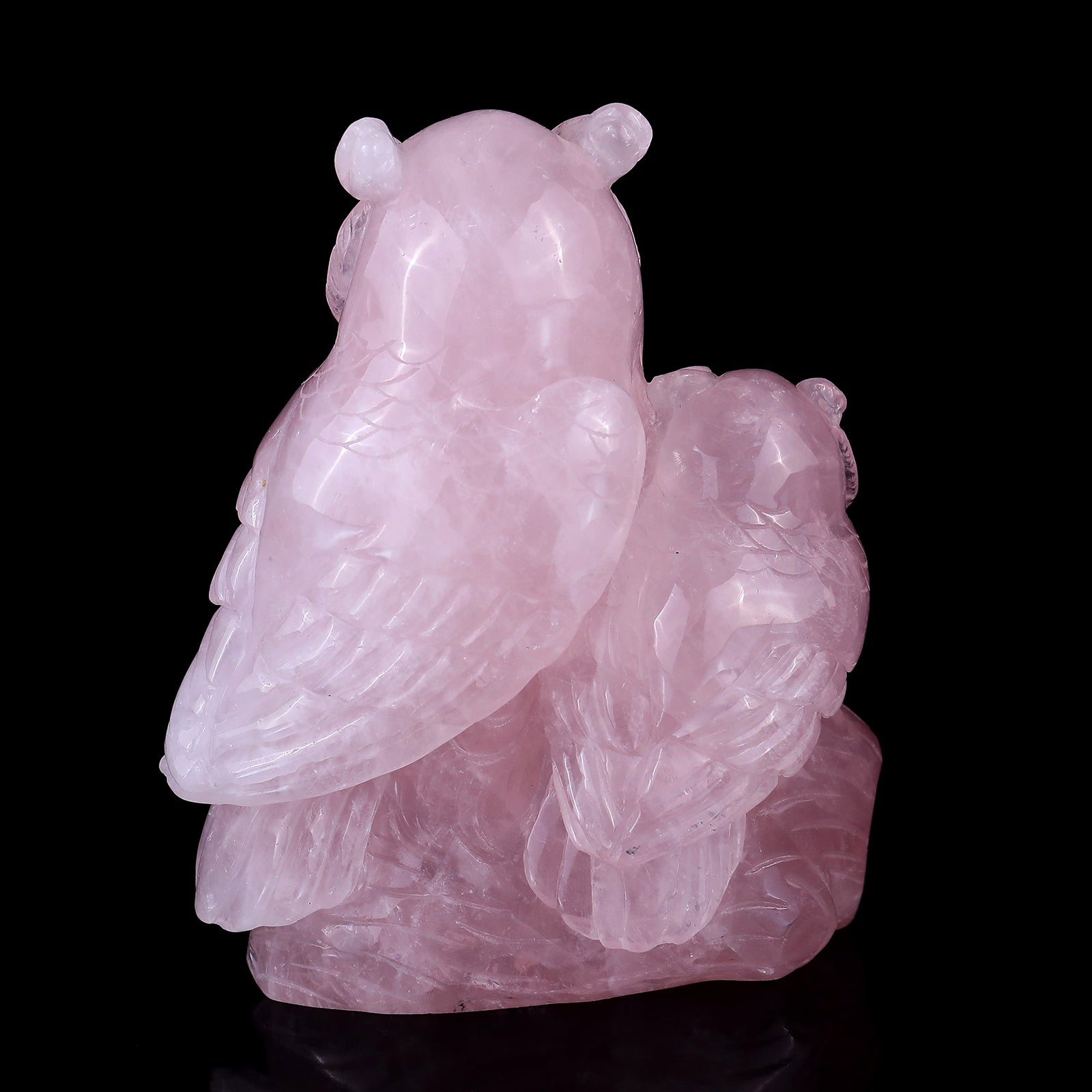 6.1" Rose Quartz Hand Carved Crystal Owls Sculpture Crystallumi