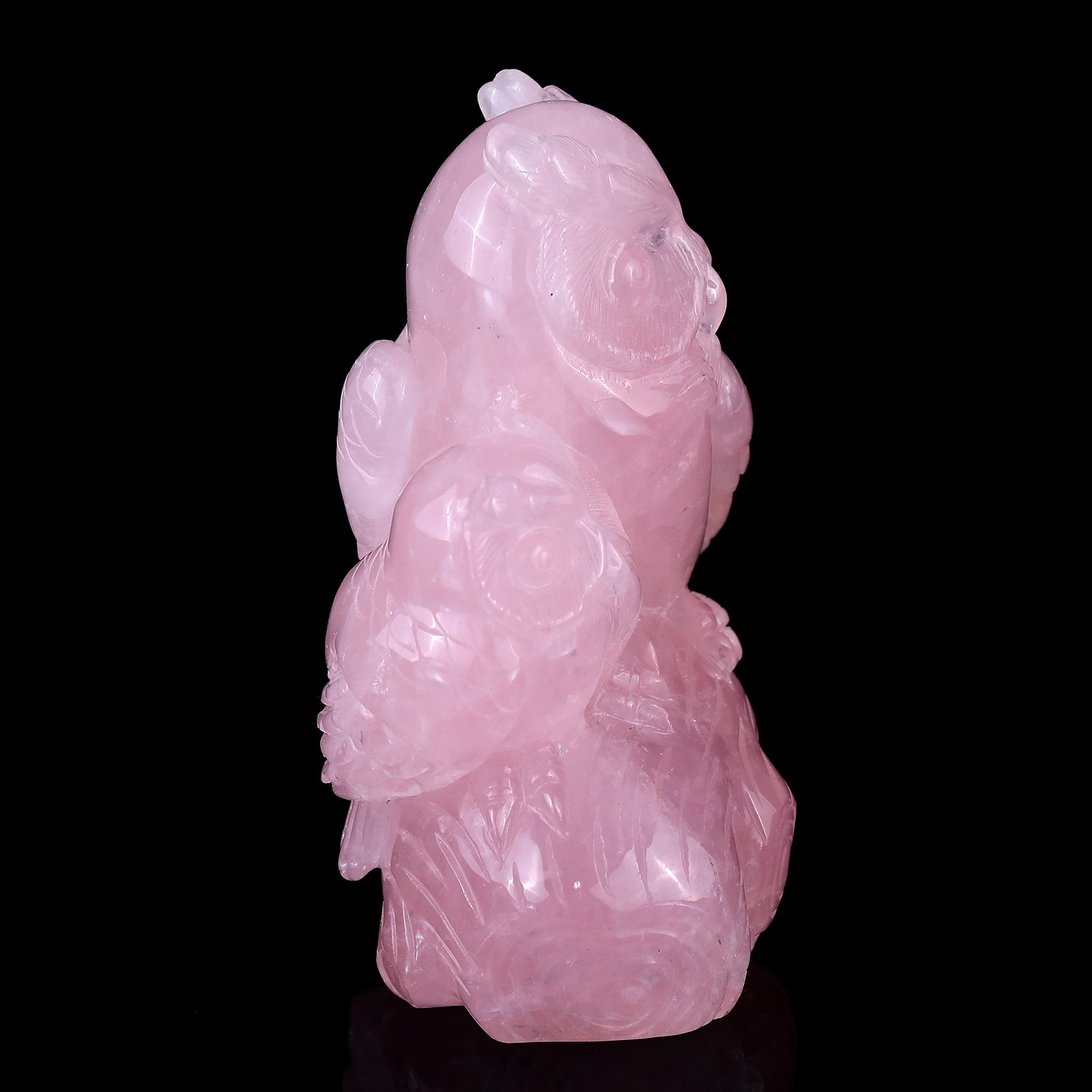 6.1" Rose Quartz Hand Carved Crystal Owls Sculpture Crystallumi