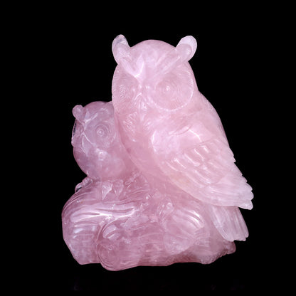 6.1" Rose Quartz Hand Carved Crystal Owls Sculpture Crystallumi