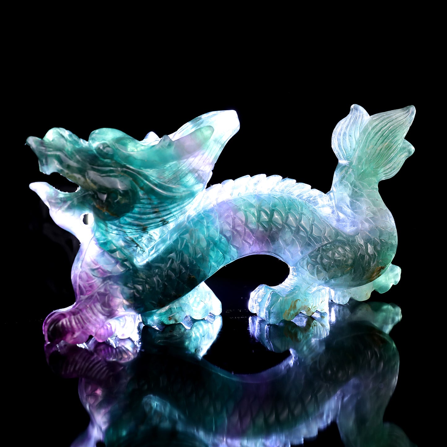 6.2" Fluorite Hand Carved Crystal Dragon Sculpture Crystallumi