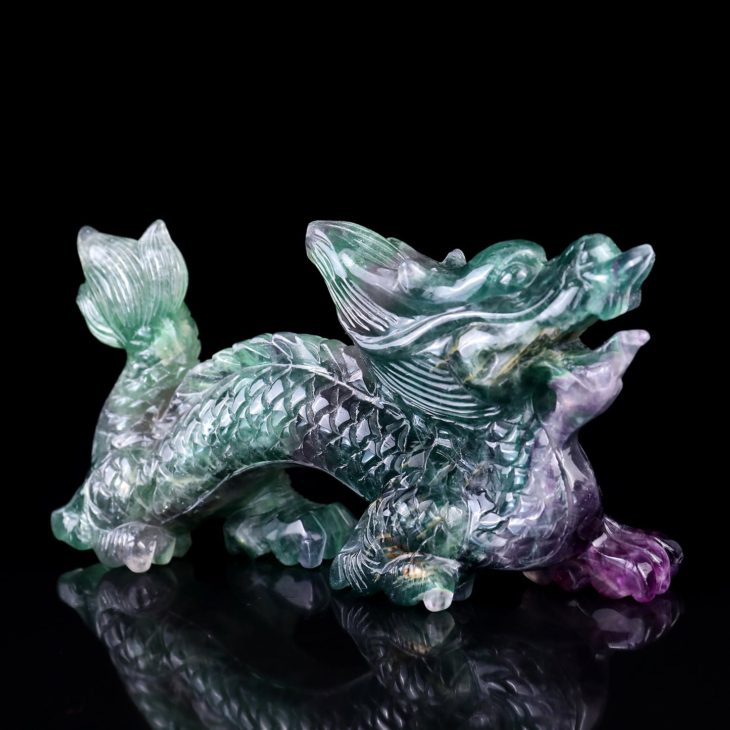 6.2" Fluorite Hand Carved Crystal Dragon Sculpture Crystallumi