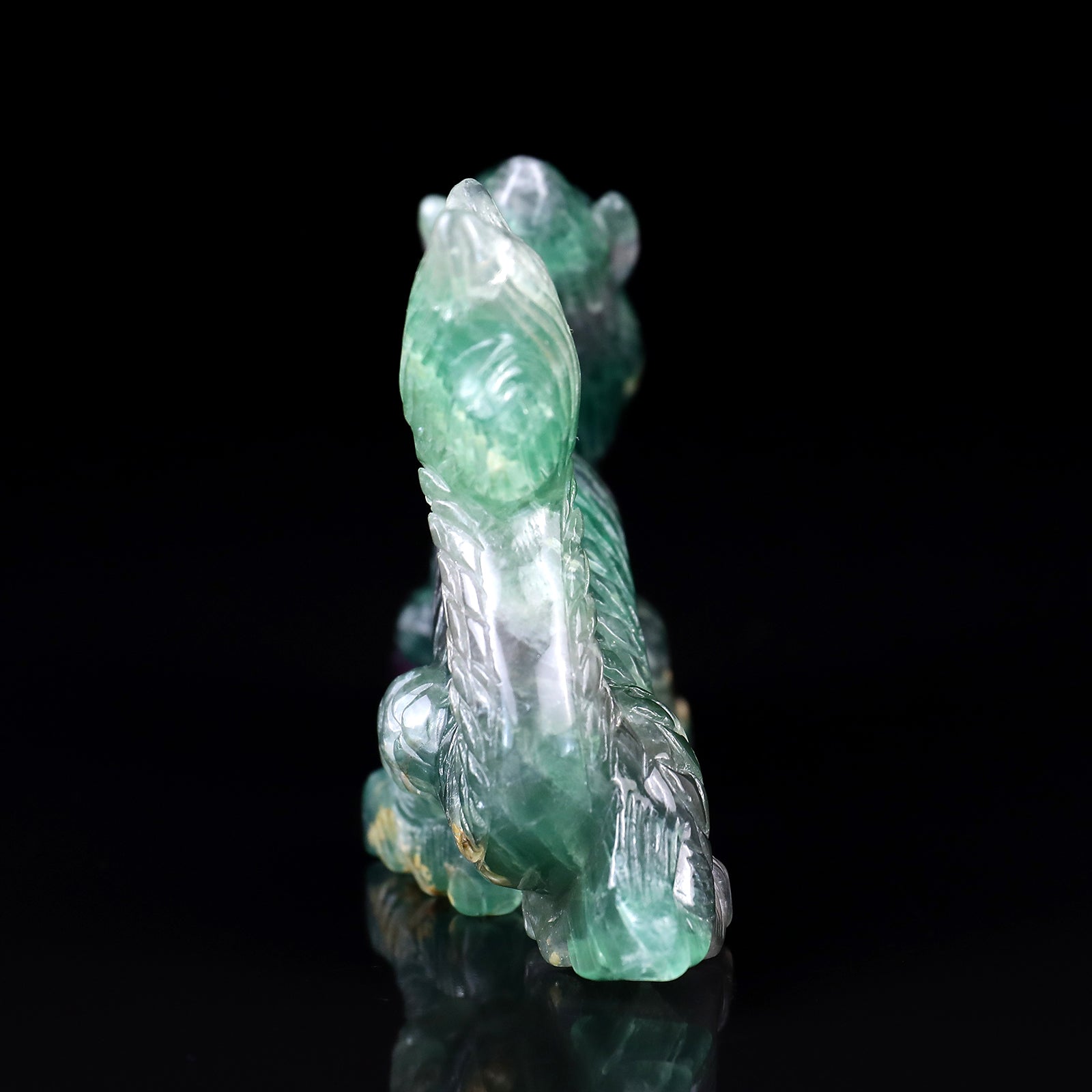 6.2" Fluorite Hand Carved Crystal Dragon Sculpture Crystallumi