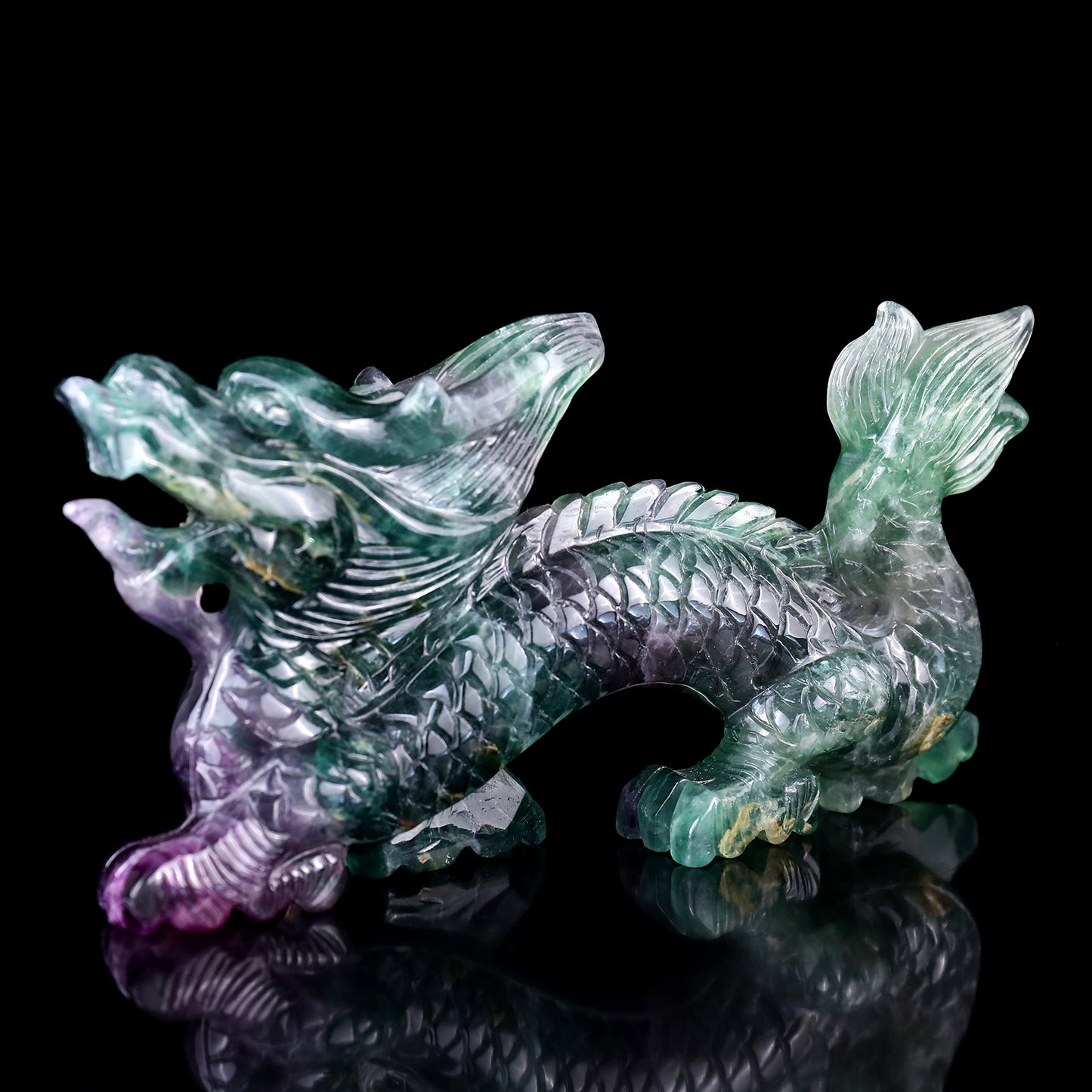 6.2" Fluorite Hand Carved Crystal Dragon Sculpture Crystallumi