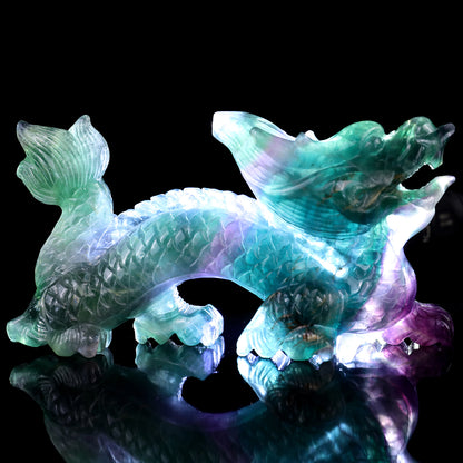 6.2" Fluorite Hand Carved Crystal Dragon Sculpture Crystallumi