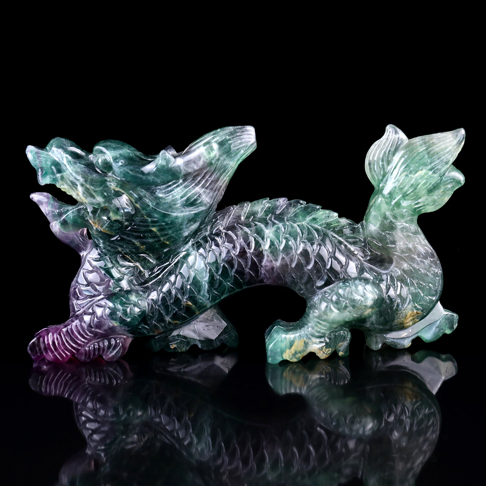 6.2" Fluorite Hand Carved Crystal Dragon Sculpture Crystallumi