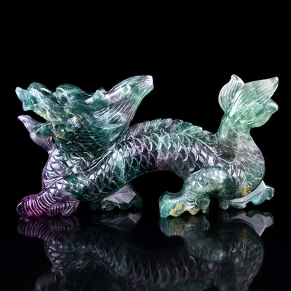 6.2" Fluorite Hand Carved Crystal Dragon Sculpture Crystallumi