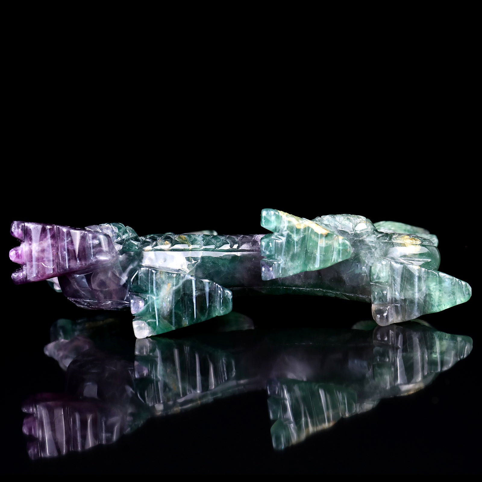 6.2" Fluorite Hand Carved Crystal Dragon Sculpture Crystallumi