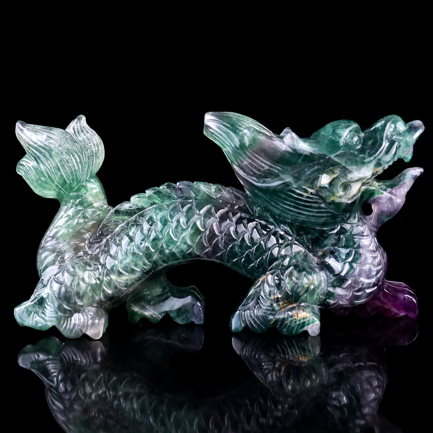 6.2" Fluorite Hand Carved Crystal Dragon Sculpture Crystallumi