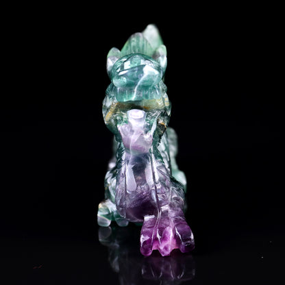 6.2" Fluorite Hand Carved Crystal Dragon Sculpture Crystallumi