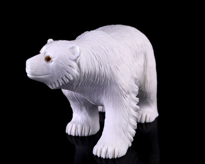 6.2" White Jade Hand Carved Crystal Polar Bear Sculpture Crystallumi