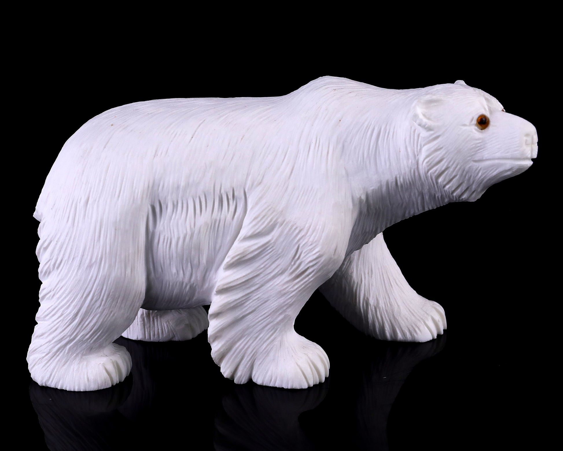 6.2" White Jade Hand Carved Crystal Polar Bear Sculpture Crystallumi